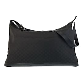 Gucci-Gucci Black GG Canvas and Leather Boston Bag-Black