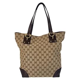 Gucci-Gucci Beige and Brown GG Canvas Leather Tote Bag-Brown,Beige