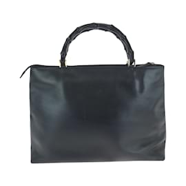 Gucci-Gucci Bamboo Black Gold Hardware Leather Tote Bag-Black