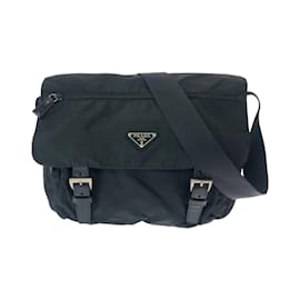 Prada-Prada Tessuto Triangle Logo Plate Shoulder Bag-Black