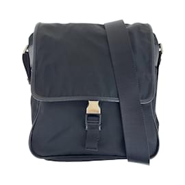 Prada-Prada Tessuto Saffiano Triangle Logo Plate Shoulder Bag-Black