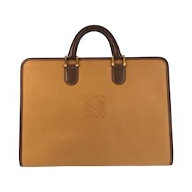 Loewe-Loewe Vintage Anagram Leather Briefcase-Brown,Camel
