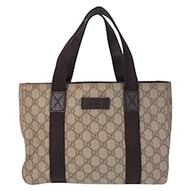 Gucci-Gucci Beige Brown GG Supreme Canvas Leather Tote Bag-Brown,Beige