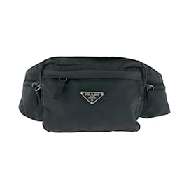 Prada-Prada Tessuto Triangle Logo Plate Waist Bag-Black