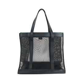 Gucci-GUCCI Mesh Black Nylon Tote Bag-Black
