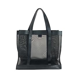 Gucci-GUCCI Mesh Black Nylon Tote Bag-Black