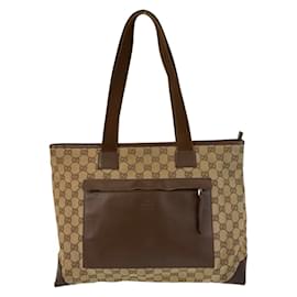 Gucci-Gucci Brown Beige GG Canvas Leather Tote Bag-Brown,Beige