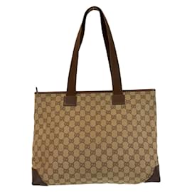 Gucci-Gucci Brown Beige GG Canvas Leather Tote Bag-Brown,Beige