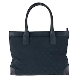 Gucci-Gucci Black GG Canvas Leather Tote Bag-Black
