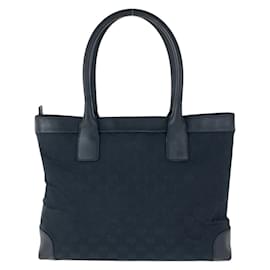 Gucci-Gucci Black GG Canvas Leather Tote Bag-Black