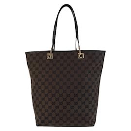Gucci-Gucci Brown GG Canvas Leather Tote Bag-Brown