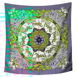 Hermès-Foulard en soie Hermes Carre 90 LANAPARK-Multicolore,Vert