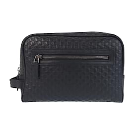 Gucci-GUCCI Micro Guccissima Black Leather Clutch Bag-Black
