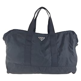 Prada-Prada Tessuto Triangle Logo Plate Boston Bag-Black