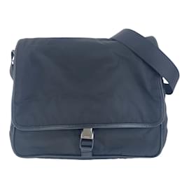 Prada-Prada Tessuto Triangle Logo Plate Messenger Bag-Black