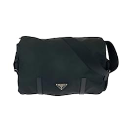 Prada-Prada Tessuto Triangle Logo Plate Messenger Bag-Black