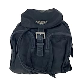 Prada-Prada Tessuto Triangle Logo Plate Backpack-Black
