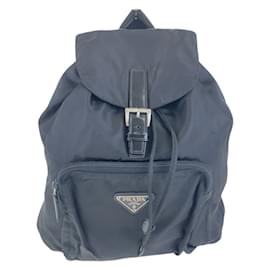 Prada-Prada Tessuto Triangle Logo Plate Backpack-Black
