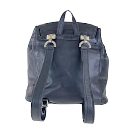 Versace-Versace Vintage Medusa Black Leather Backpack-Black