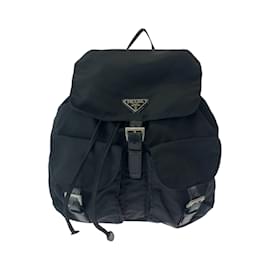 Prada-Prada Tessuto Triangle Logo Plate Backpack-Black