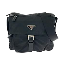 Prada-Prada Tessuto Triangle Logo Plate Black Nylon Shoulder Bag-Black