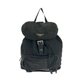 Prada-Prada Tessuto Triangle Logo Plate Backpack-Black