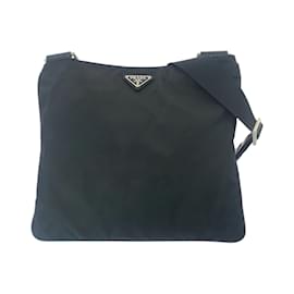 Prada-Prada Tessuto Triangle Logo Plate Shoulder Bag-Black