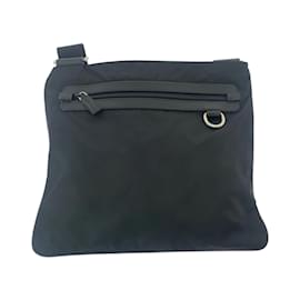 Prada-Prada Tessuto Triangle Logo Plate Shoulder Bag-Black