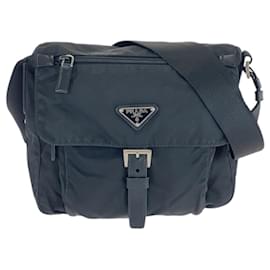 Prada-Prada Tessuto Triangle Logo Plate Black Nylon Shoulder Bag-Black