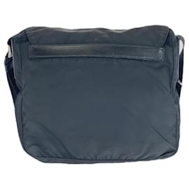 Prada-Prada Tessuto Triangle Logo Plate Black Nylon Shoulder Bag-Black