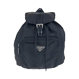 Prada-Prada Tessuto Triangle Logo Plate Backpack-Black