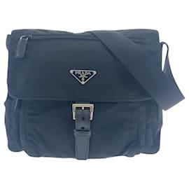 Prada-Prada Tessuto Triangle Logo Plate Shoulder Bag-Black