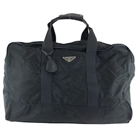 Prada-Prada Tessuto Triangle Logo Plate Black Nylon Boston Bag-Black
