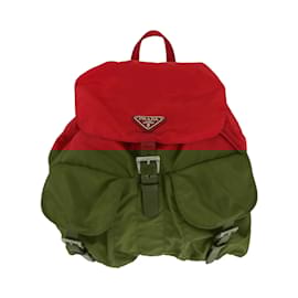 Prada-Prada Tessuto Triangle Logo Plate Red Nylon Backpack-Red