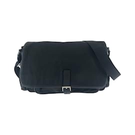Prada-Prada Tessuto Triangle Logo Plate Black Nylon Shoulder Bag-Black