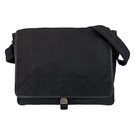 Prada-Prada Tessuto Triangle Logo Plate Messenger Bag-Black