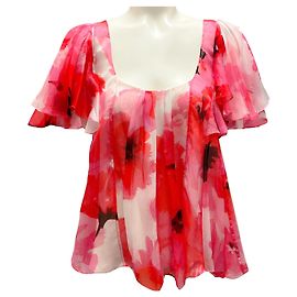 Prabal Gurung Pink Blush Multi Floral Silk Top Pink