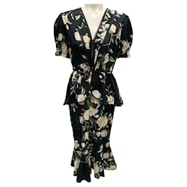 Autre Marque-Johanna Ortiz Black / Ecru Floral Print Eyelet Oriental State Dress-Black