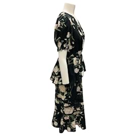 Autre Marque-Johanna Ortiz Black / Ecru Floral Print Eyelet Oriental State Dress-Black