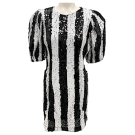 Autre Marque-Rotate Birger Christensen Black Comb 2020 Striped Sequin Katie Dress-Black