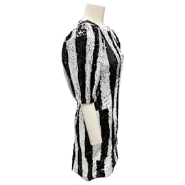 Autre Marque-Rotate Birger Christensen Black Comb 2020 Striped Sequin Katie Dress-Black