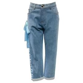 Fendi-Fendi Cropped Cuffed Jeans with Side Laced Ribbon Detail-Blue