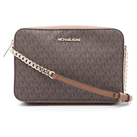 Michael Kors-Michael Kors PVC Coated Canvas JET SET ITEM Shoulder Bag 35F8GTTC3B-Brown