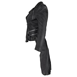 Balmain-Balmain Long Back Biker Jacket in Black Leather-Black