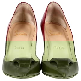 Christian Louboutin- Christian Louboutin Pointed Pumps in Burgundy Leather-Red,Dark red