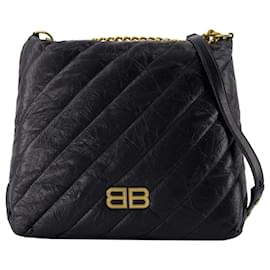 Balenciaga-Sac à épaule Crush M - Balenciaga - Cuir - Noir-Noir