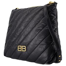 Balenciaga-Sac à épaule Crush M - Balenciaga - Cuir - Noir-Noir