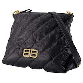 Balenciaga-Sac à épaule Crush Small - Balenciaga - Cuir - Noir-Noir