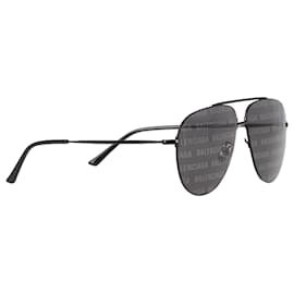 Balenciaga- Balenciaga BB1003S Logo Aviator Sunglasses in Black Metal-Black