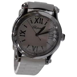 Chopard-Chopard Happy Sport Diamond Watch in White Rubber-White,Cream